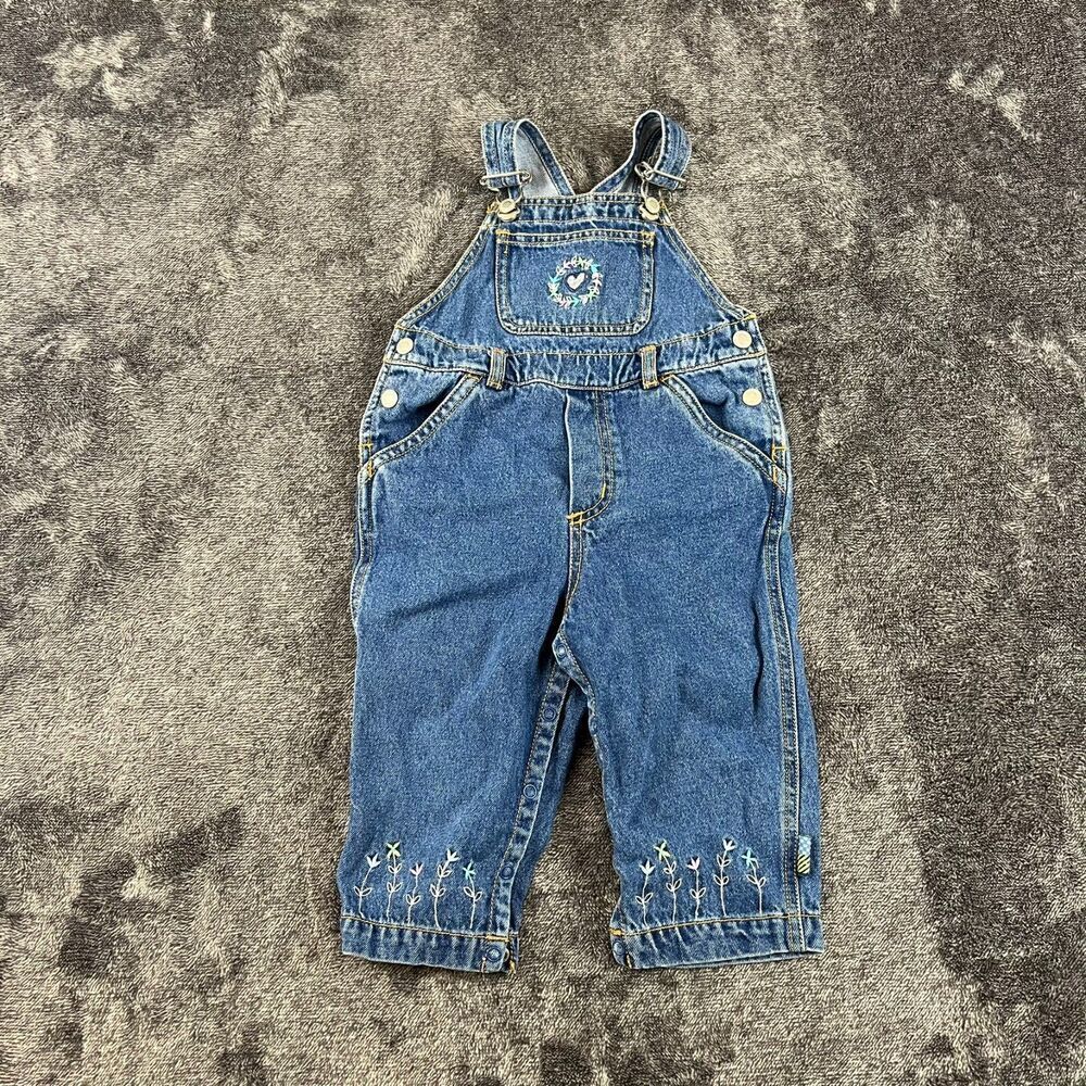 Vtg Gymboree Embroidered Denim Jean Overalls Girl XS 1-2 Years Rainbow Tag